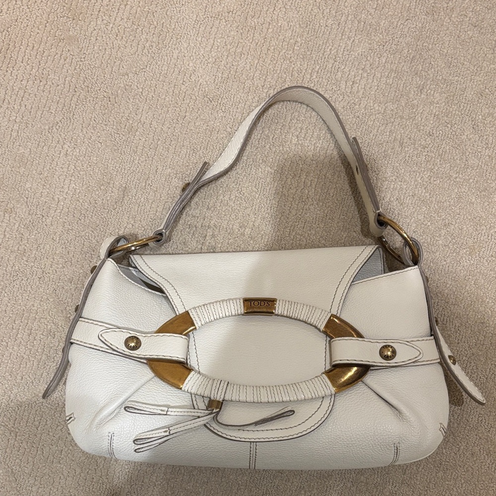 Tod's Cream and Gold Shoulder Bag